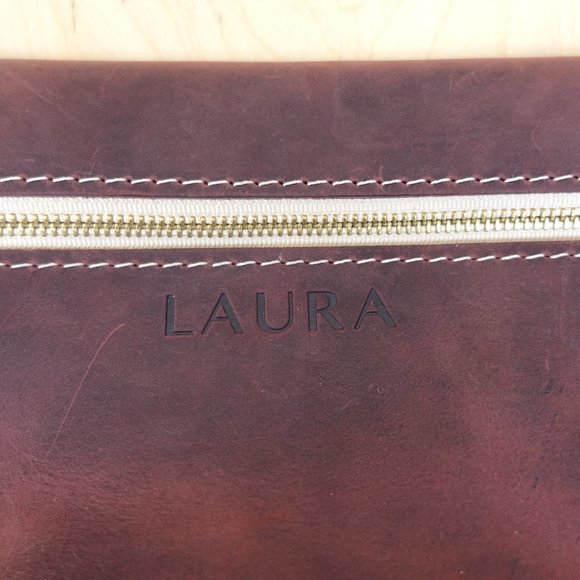 Personalized Leather Toiletry Bag (Embossed with "LAURA") - Picture 2 of 7